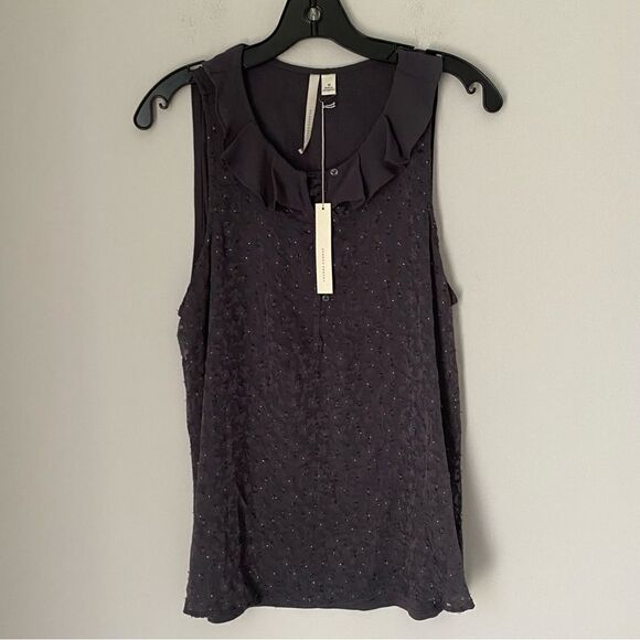 Lauren Conrad Women’s Round Neck Sleeveless Ruffle Neck Charcoal Blouse size M - Picture 1 of 3